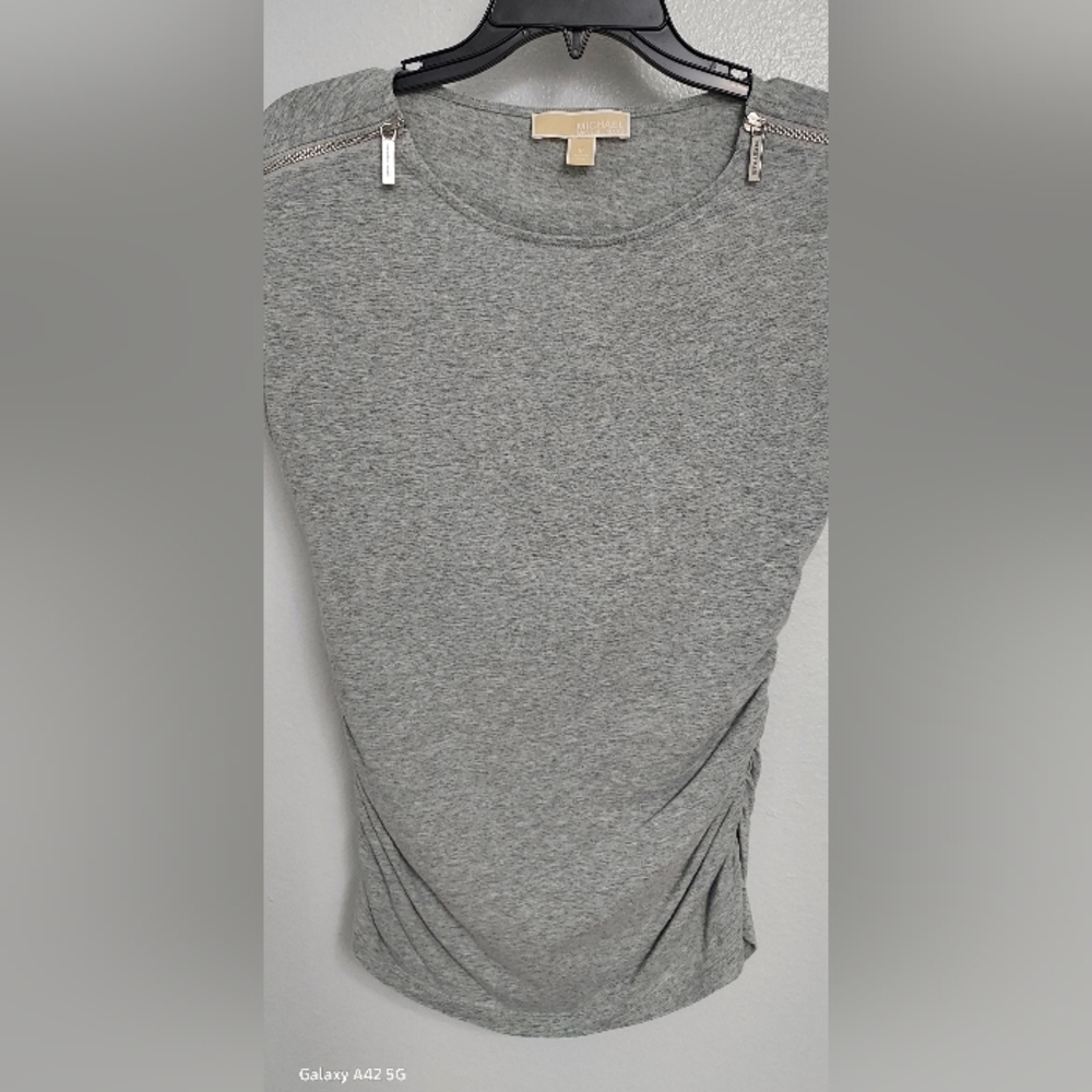 Michael Kors Heather Gray  Tee with Zipper Accents. Size Med.